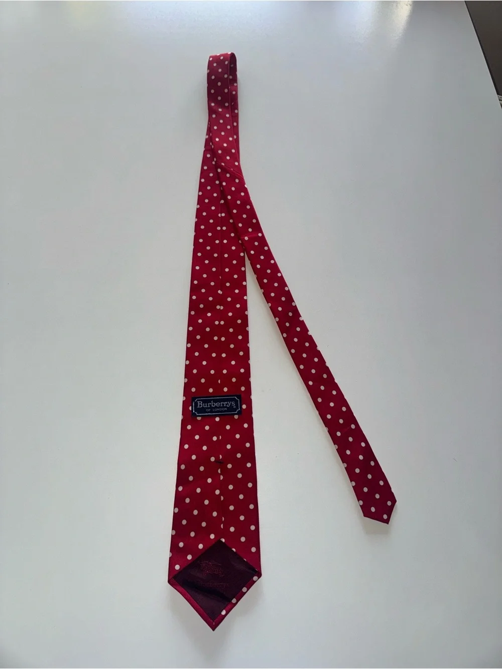 Vintage Burberry’s of London Red Polka Dot Necktie Equestrian Knight Logo